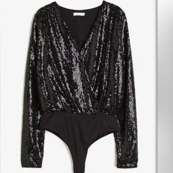 H&M | NWOT Black V-neck Bodysuit - Picture 1 of 9